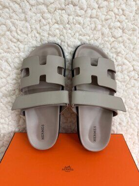 Hermes Chypre Sandals Beige Mastic EU Size 38.5